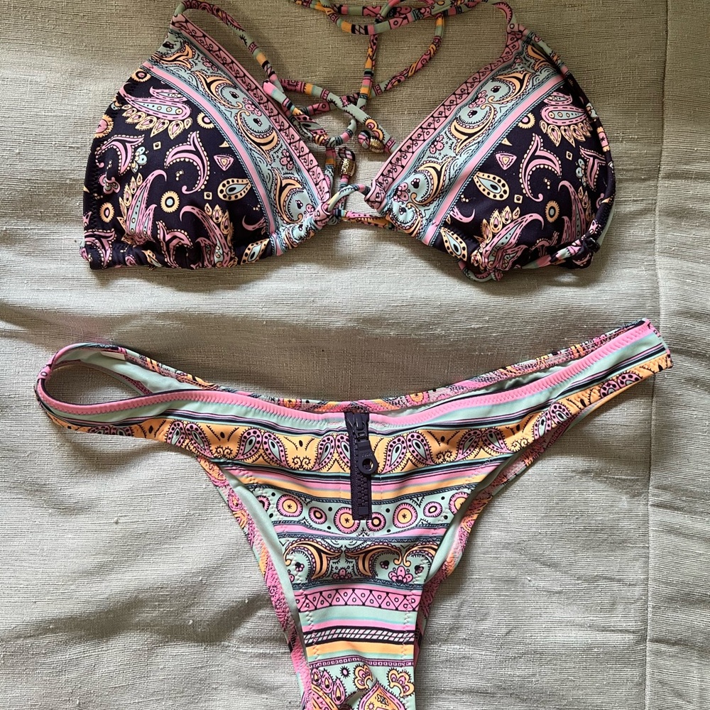 Victoria secret pink print bikini with zipper detail